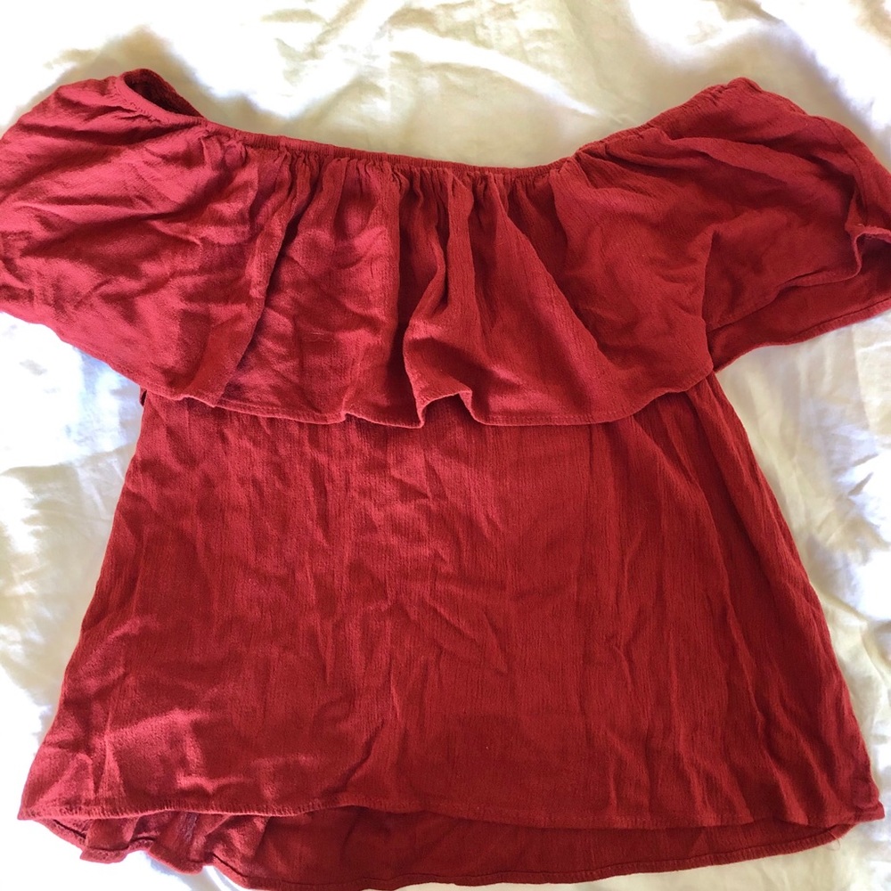 Maroon over the shoulder crop top
